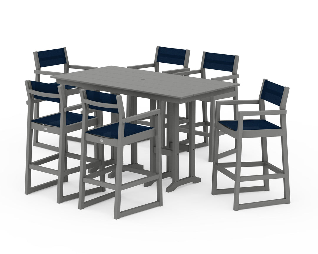 POLYWOOD® EDGE Sling Arm Chair 7-Piece Farmhouse Bar Set