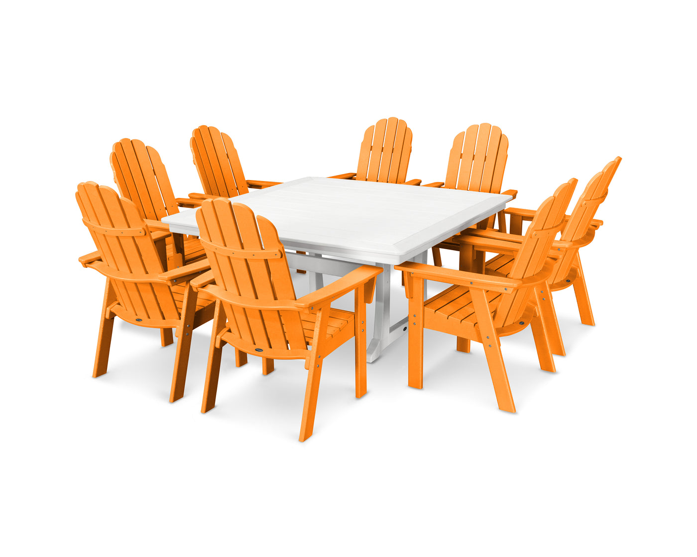 Vineyard Curveback Adirondack 9-Piece Nautical Trestle Dining Set