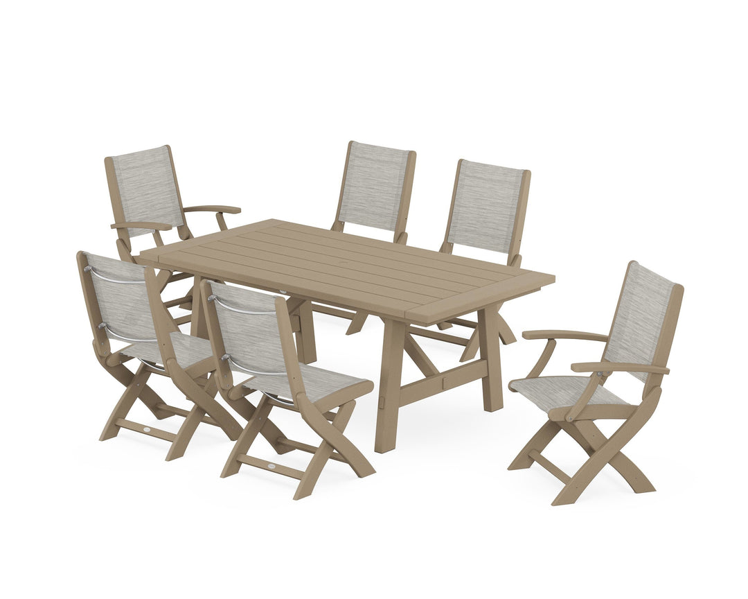 POLYWOOD® Coastal Folding Chair 7-Piece Rustic Farmhouse Dining Set