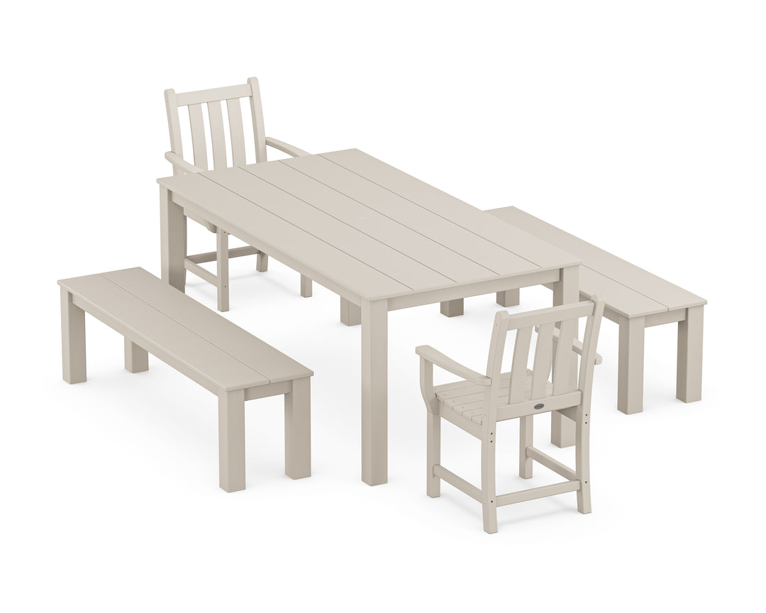POLYWOOD® Traditional Garden 5-Piece Parsons Dining Set with Benches