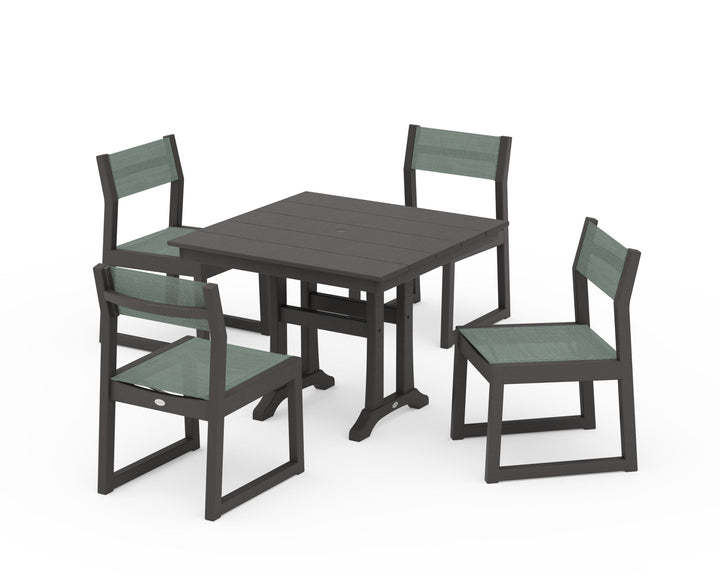 POLYWOOD® EDGE Sling 5-Piece Farmhouse Trestle Side Chair Dining Set