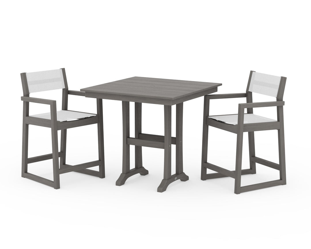 POLYWOOD® EDGE Sling Arm Chair 3-Piece Farmhouse Counter Set with Trestle Legs