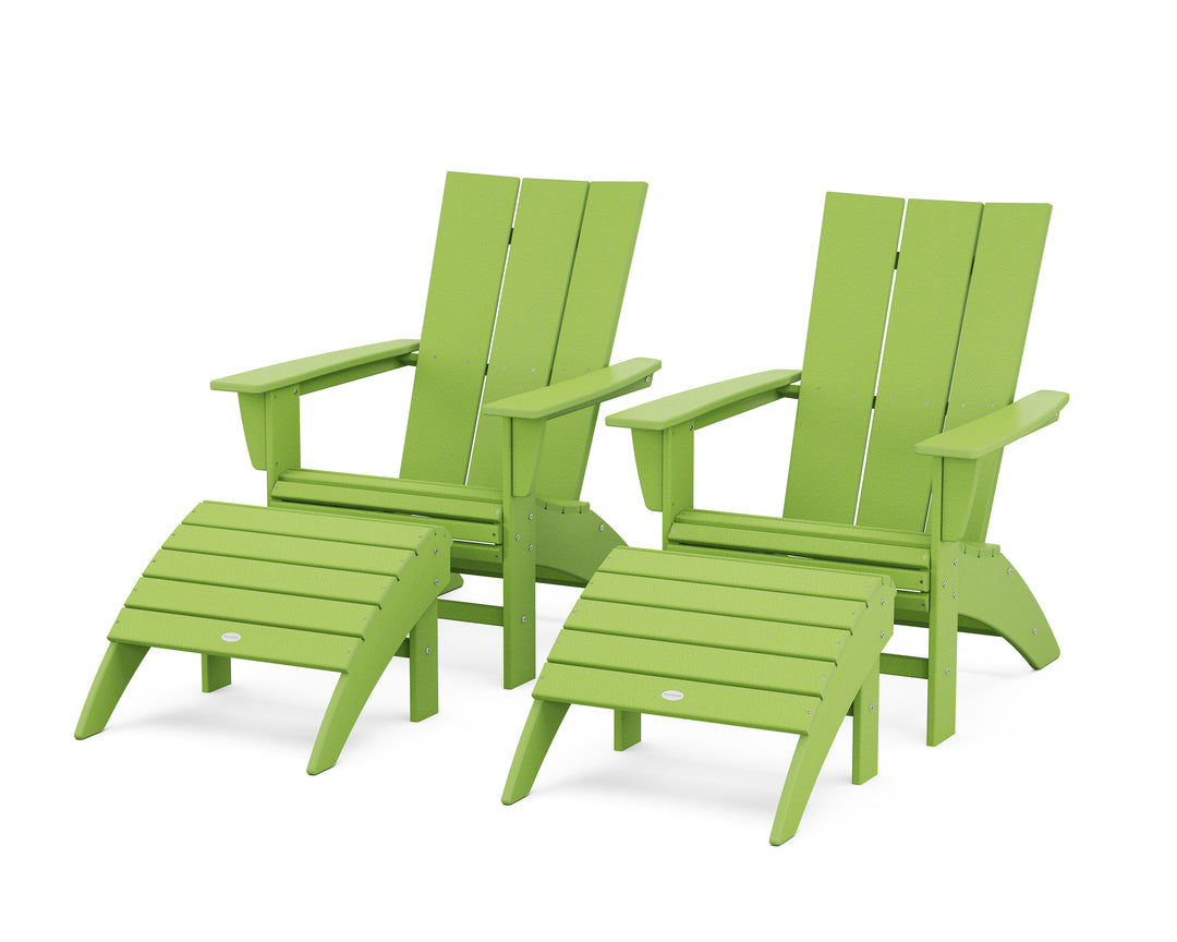 POLYWOOD® Modern Curveback Adirondack Chair 4-Piece Set with Ottomans