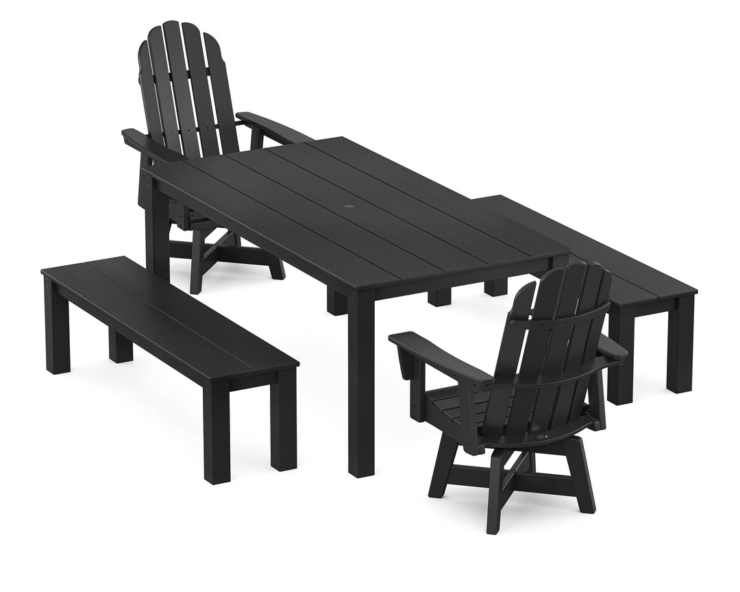 POLYWOOD® Vineyard Curveback Adirondack 5-Piece Parsons Swivel Dining Set with Benches