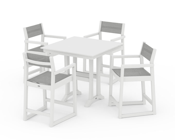 POLYWOOD® EDGE Sling Arm Chair 5-Piece Farmhouse Counter Set with Trestle Legs