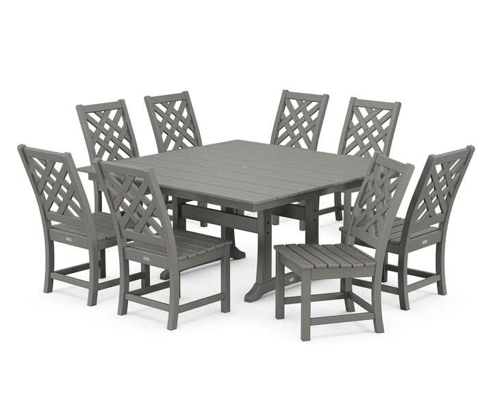 Country Living Wovendale Side Chair 9-Piece Square Farmhouse Dining Set with Trestle Legs