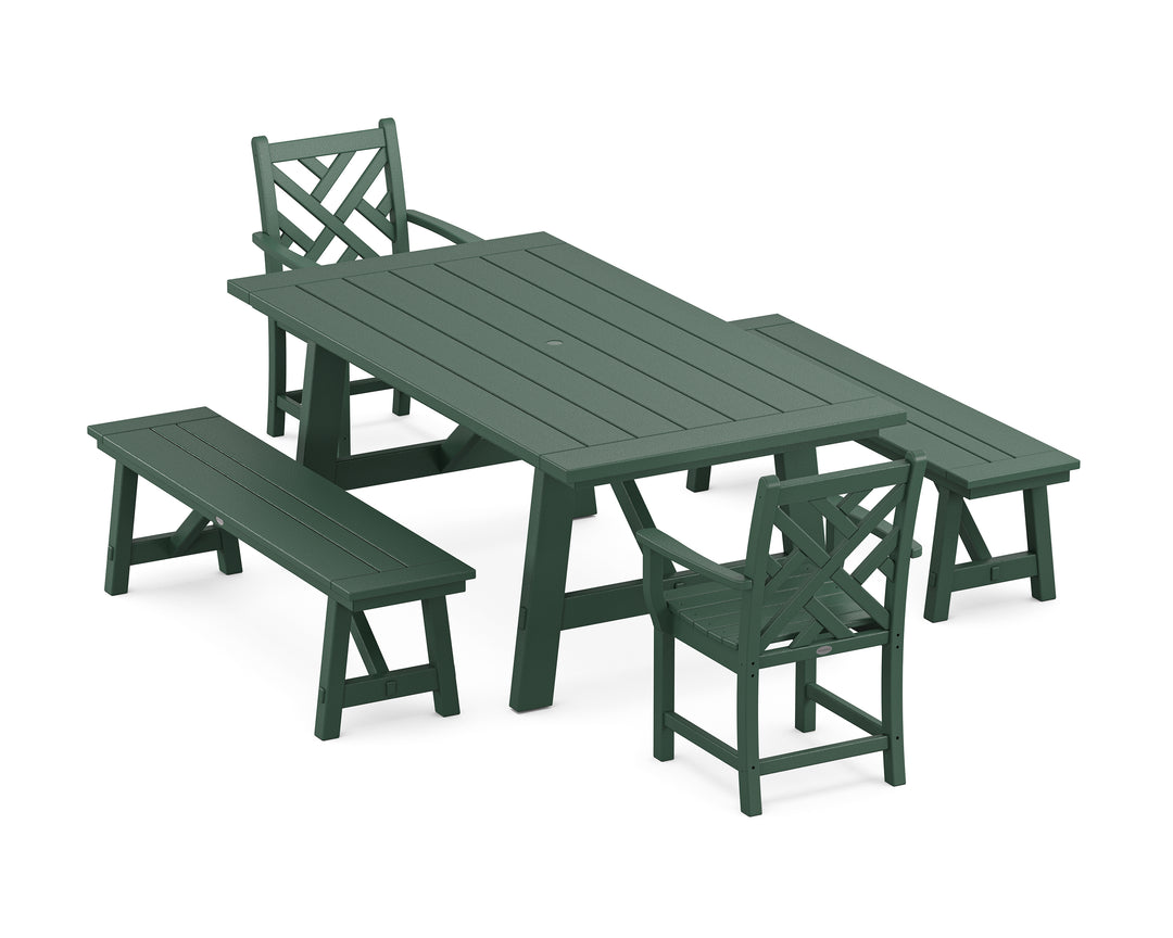 POLYWOOD® Chippendale 5-Piece Rustic Farmhouse Dining Set With Benches