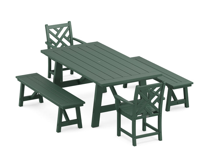 POLYWOOD® Chippendale 5-Piece Rustic Farmhouse Dining Set With Benches