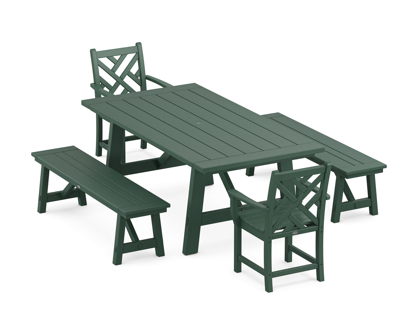 Chippendale 5-Piece Rustic Farmhouse Dining Set With Benches