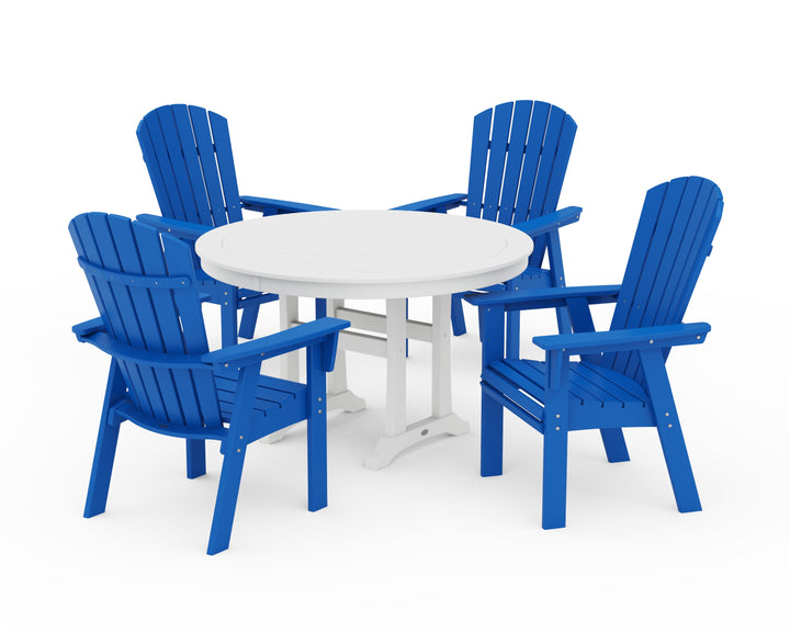 POLYWOOD® Nautical Curveback Adirondack 5-Piece Round Dining Set with Trestle Legs
