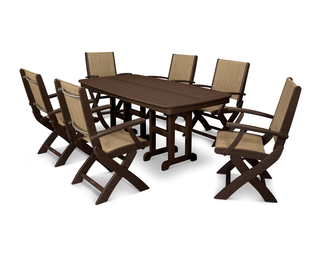 POLYWOOD® Coastal Folding Arm Chair 7-Piece Dining Set