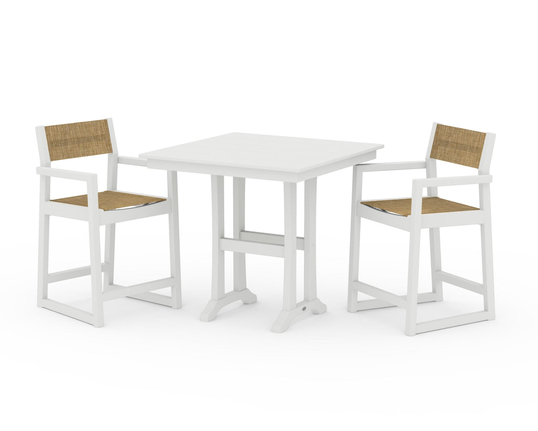 POLYWOOD® EDGE Sling Arm Chair 3-Piece Farmhouse Counter Set with Trestle Legs