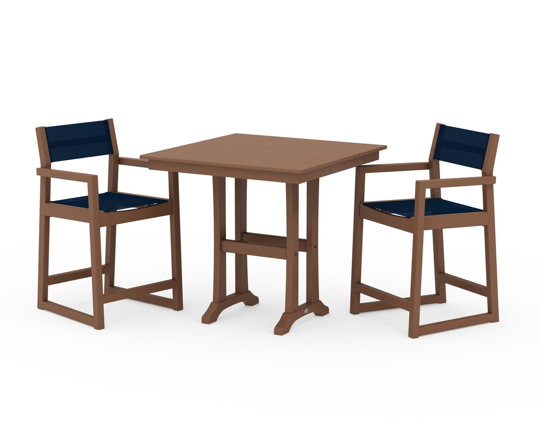 POLYWOOD® EDGE Sling Arm Chair 3-Piece Farmhouse Counter Set with Trestle Legs