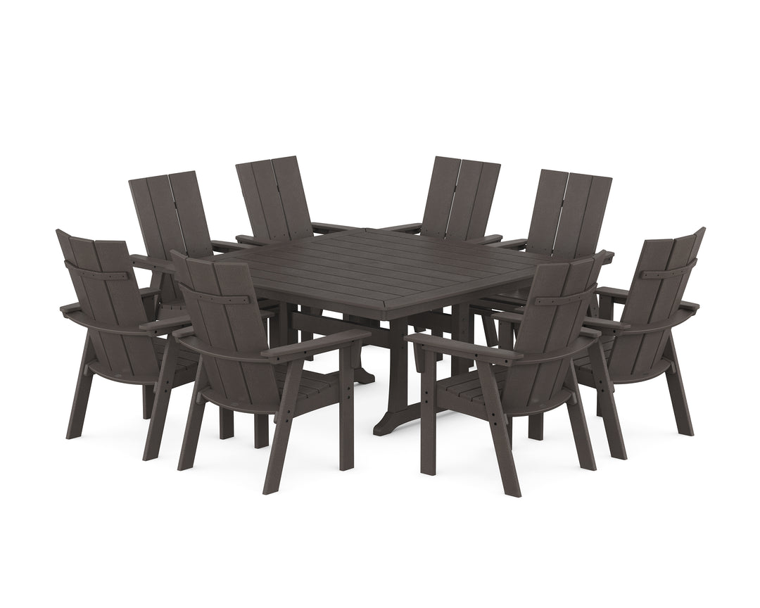 POLYWOOD® Modern Curveback Adirondack 9-Piece Square Dining Set with Trestle Legs