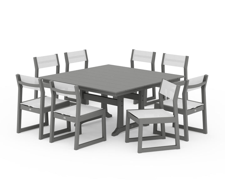 POLYWOOD® EDGE Sling Side Chair 9-Piece Farmhouse Trestle Dining Set