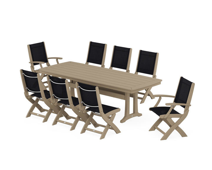 POLYWOOD® Coastal Folding 9-Piece Dining Set with Trestle Legs