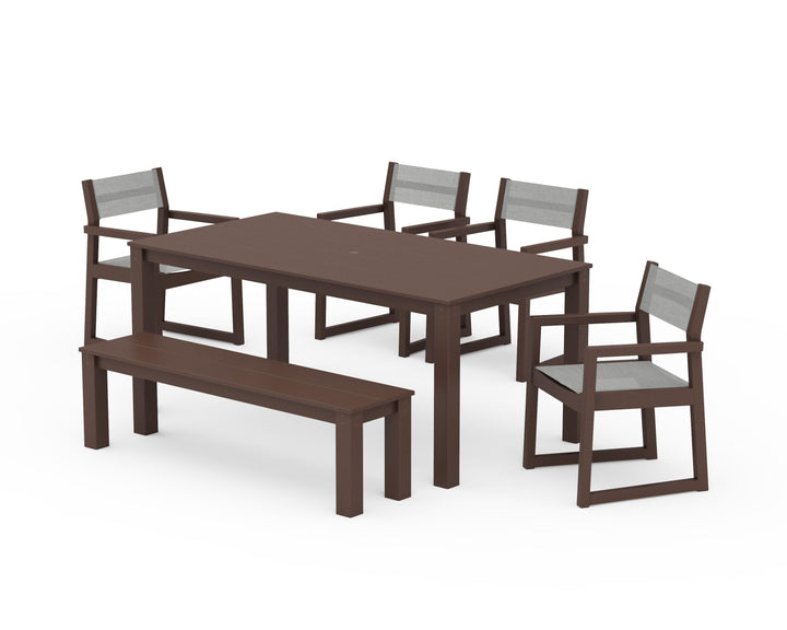 POLYWOOD® EDGE Sling Arm Chair 6-Piece Parsons Dining Set with Bench