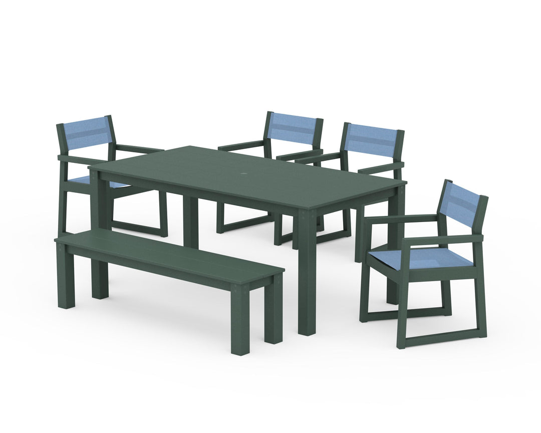 POLYWOOD® EDGE Sling Arm Chair 6-Piece Parsons Dining Set with Bench