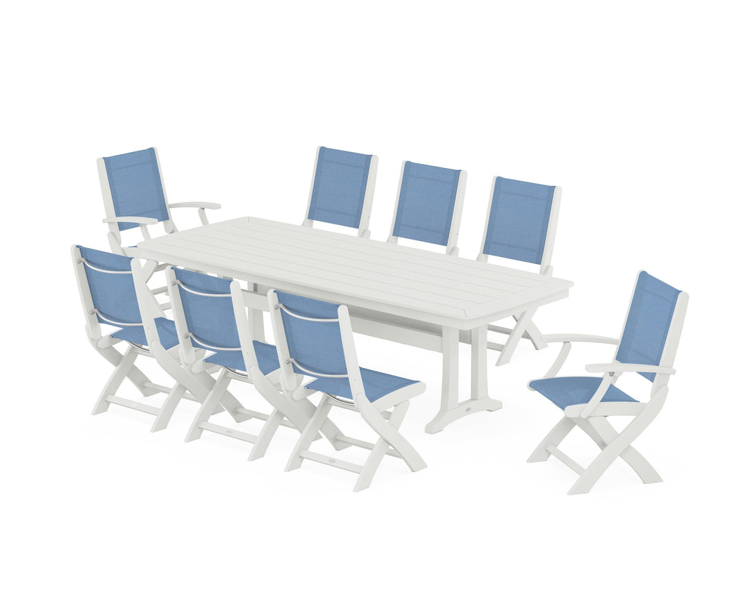POLYWOOD® Coastal Folding 9-Piece Dining Set with Trestle Legs