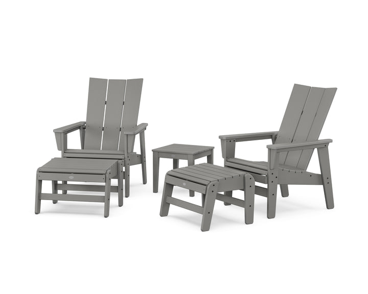 POLYWOOD® 5-Piece Modern Grand Upright Adirondack Set with Ottomans and Side Table