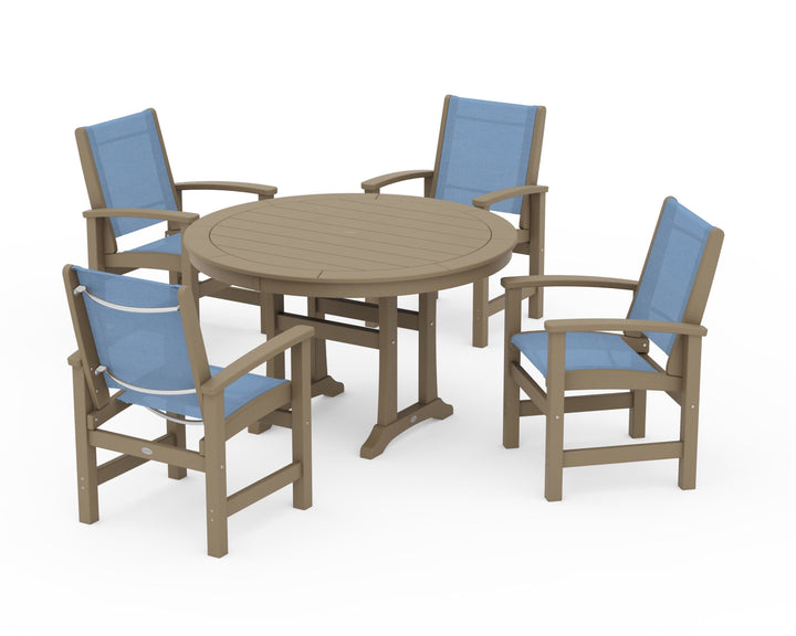 POLYWOOD® Coastal 5-Piece Round Dining Set with Trestle Legs
