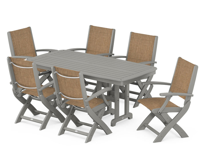 POLYWOOD® Coastal Folding Arm Chair 7-Piece Dining Set