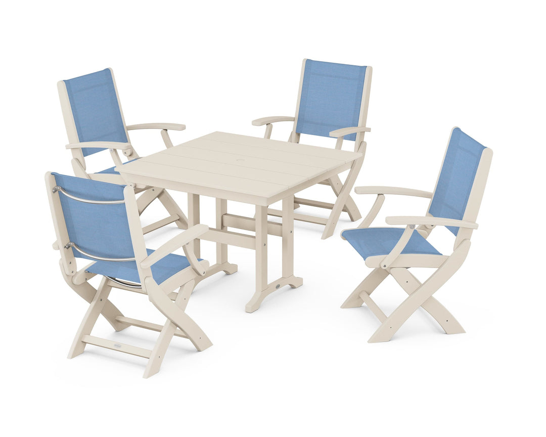 POLYWOOD® Coastal Folding Chair 5-Piece Farmhouse Dining Set