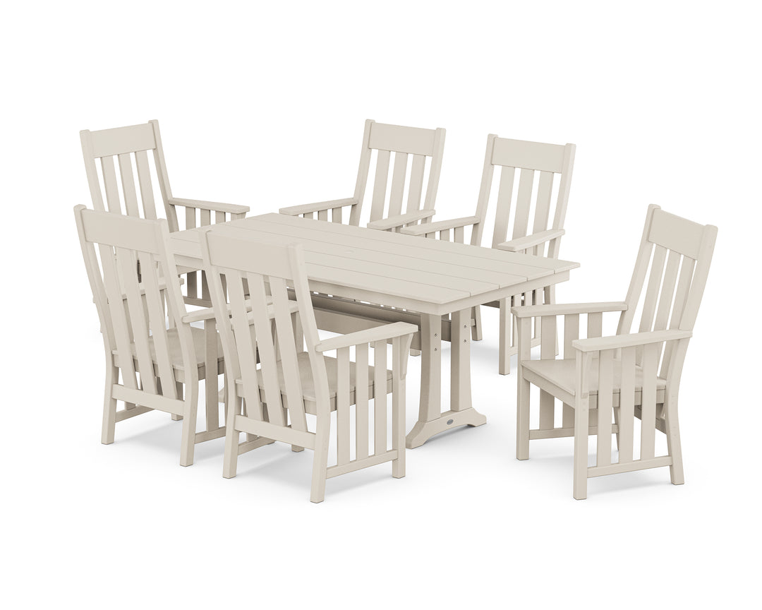 Martha Stewart by POLYWOOD® Acadia Arm Chair 7-Piece Farmhouse Dining Set with Trestle Legs