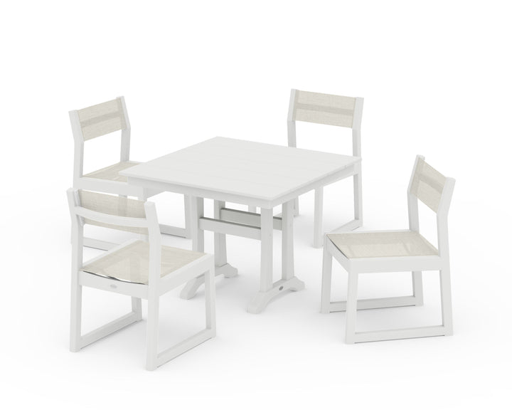 POLYWOOD® EDGE Sling 5-Piece Farmhouse Trestle Side Chair Dining Set