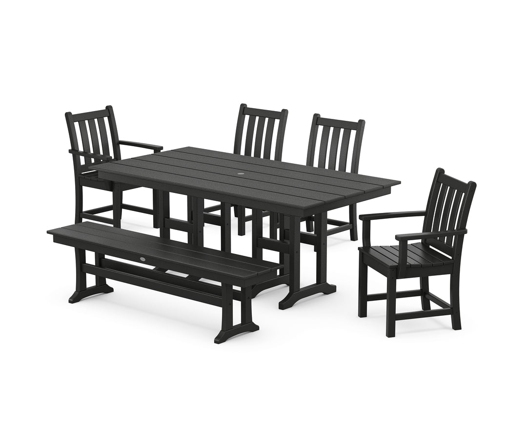 POLYWOOD® Traditional Garden 6-Piece Farmhouse Dining Set with Bench