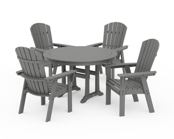 POLYWOOD® Nautical Curveback Adirondack 5-Piece Round Dining Set with Trestle Legs