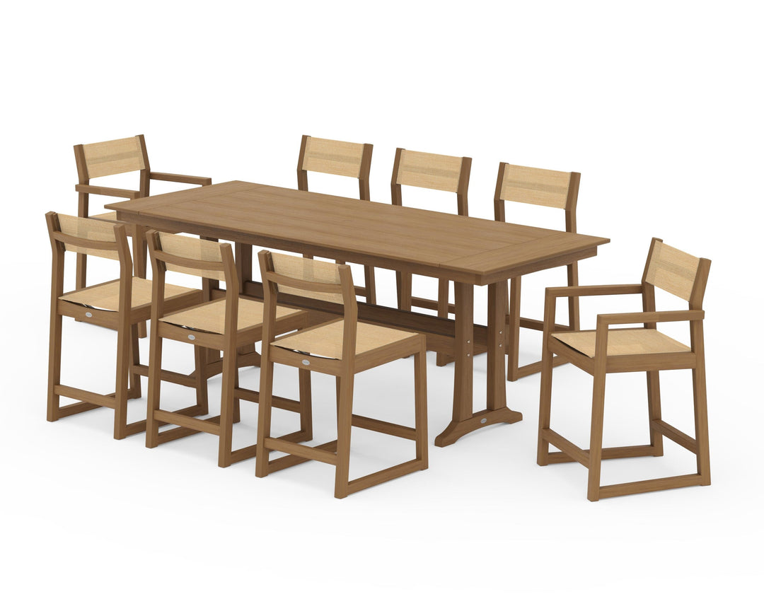 POLYWOOD® EDGE Sling 9-Piece Farmhouse Counter Set with Trestle Legs