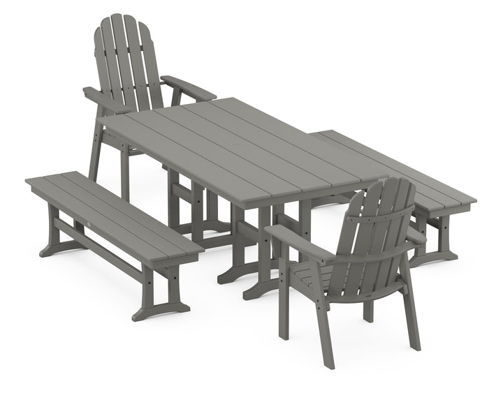 POLYWOOD® Vineyard Curveback Adirondack 5-Piece Farmhouse Dining Set with Benches