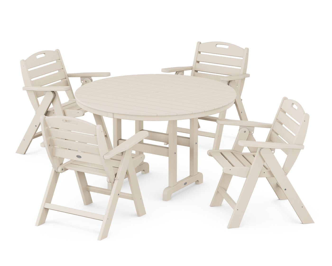 Nautical Folding Lowback Chair 5-Piece Round Farmhouse Dining Set