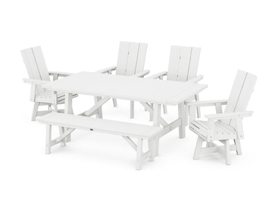 Modern Curveback Adirondack Swivel Chair 6-Piece Rustic Farmhouse Dining Set with Bench