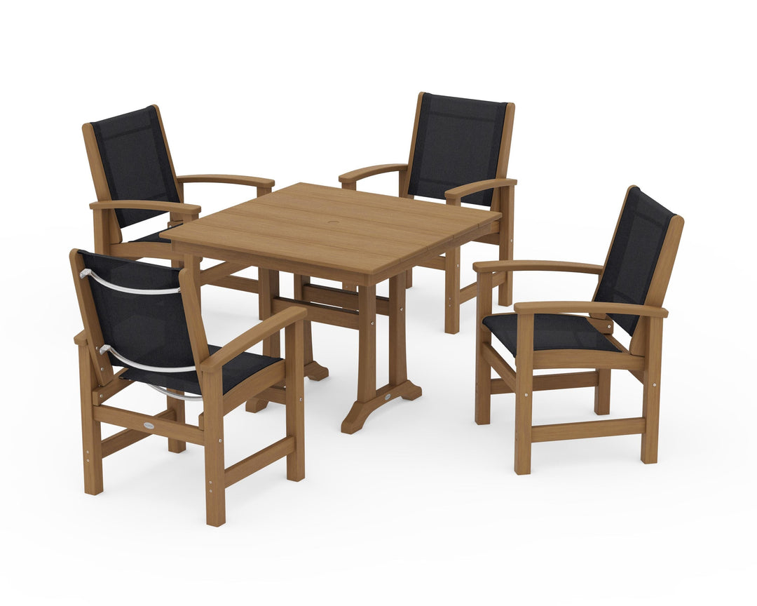 POLYWOOD® Coastal 5-Piece Farmhouse Dining Set With Trestle Legs