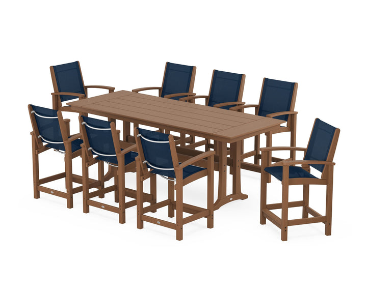 POLYWOOD® Coastal 9-Piece Farmhouse Counter Set with Trestle Legs