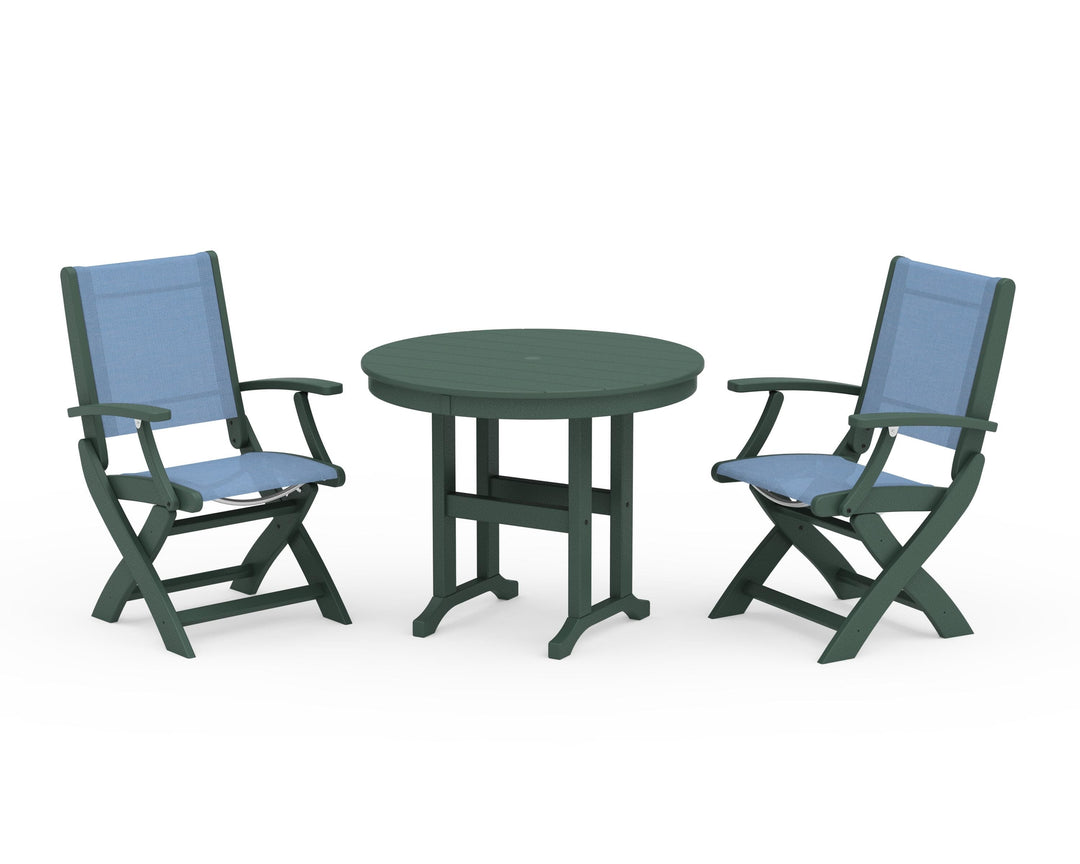 POLYWOOD® Coastal Folding Chair 3-Piece Round Dining Set