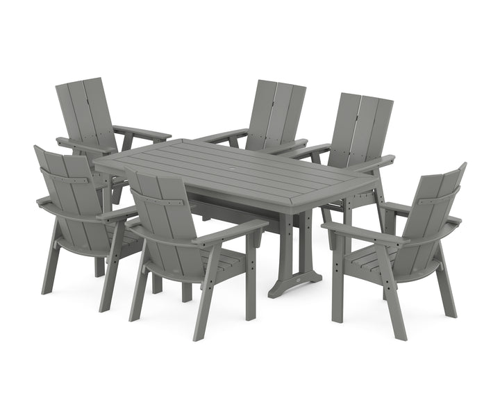 POLYWOOD® Modern Curveback Adirondack 7-Piece Dining Set with Trestle Legs