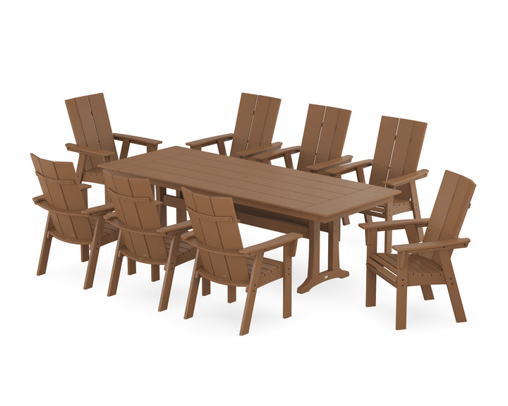 POLYWOOD® Modern Curveback Adirondack 9-Piece Farmhouse Dining Set with Trestle Legs