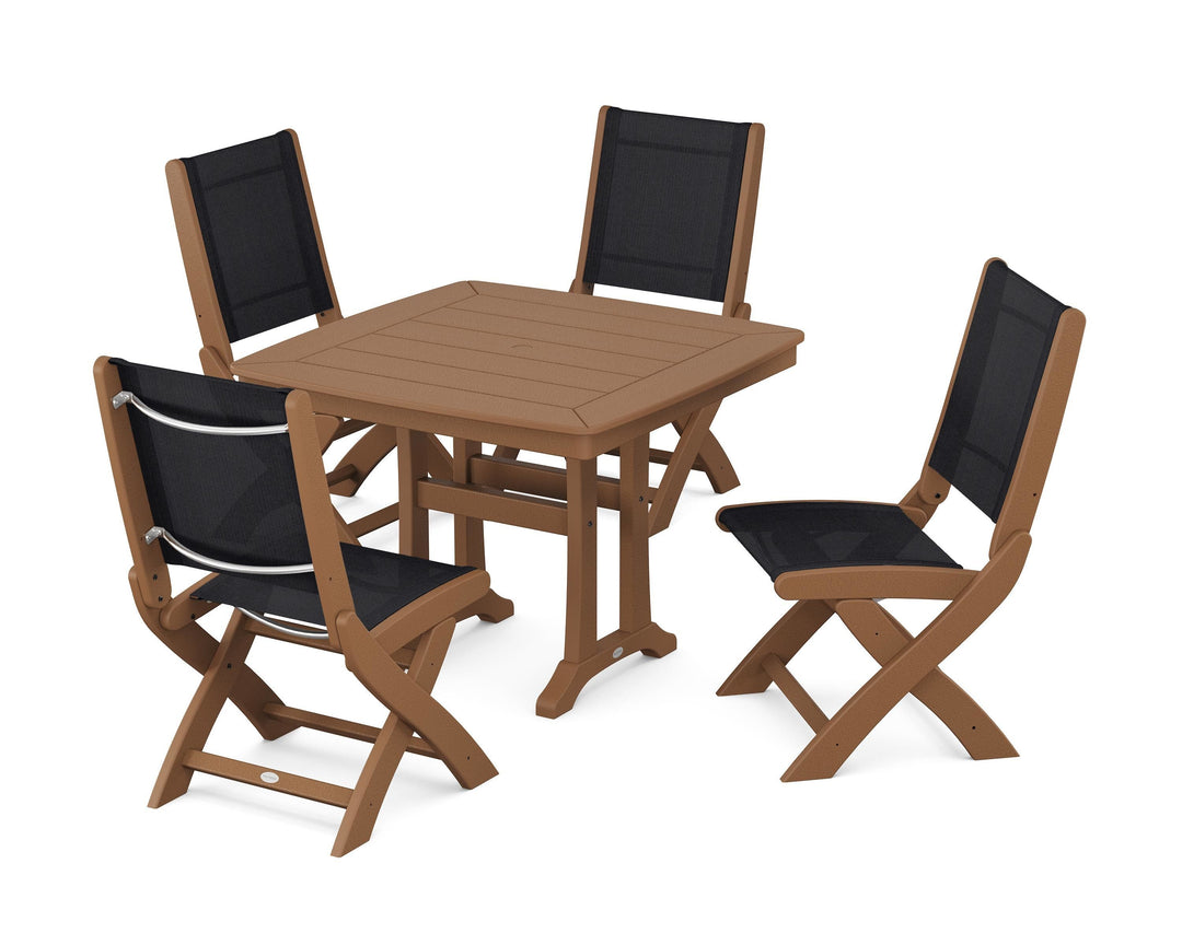 POLYWOOD® Coastal Folding Side Chair 5-Piece Dining Set with Trestle Legs