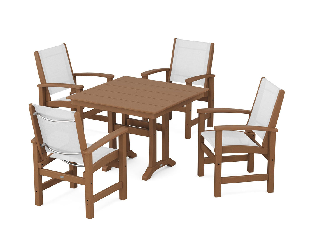 POLYWOOD® Coastal 5-Piece Farmhouse Dining Set With Trestle Legs