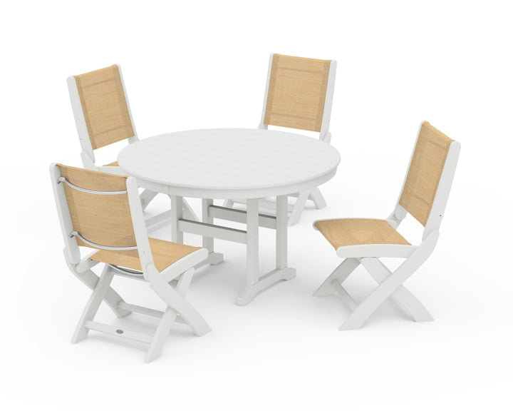 POLYWOOD® Coastal Folding Side Chair 5-Piece Round Dining Set