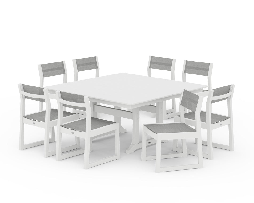 POLYWOOD® EDGE Sling Side Chair 9-Piece Farmhouse Trestle Dining Set