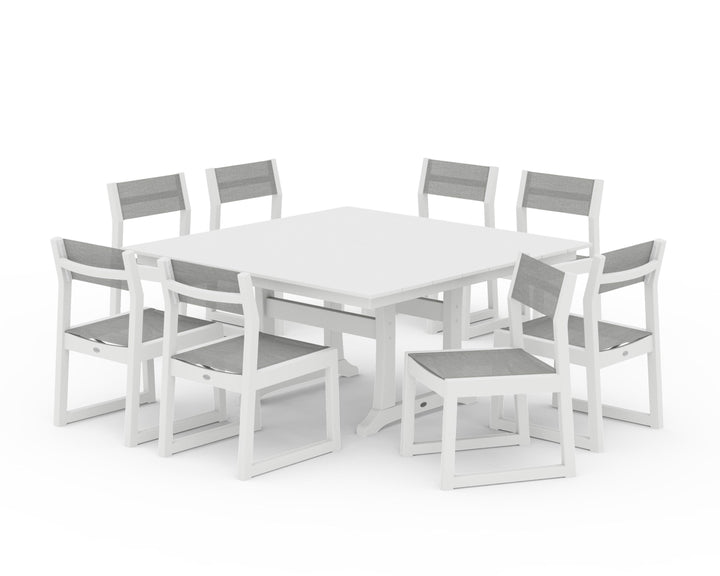 POLYWOOD® EDGE Sling Side Chair 9-Piece Farmhouse Trestle Dining Set