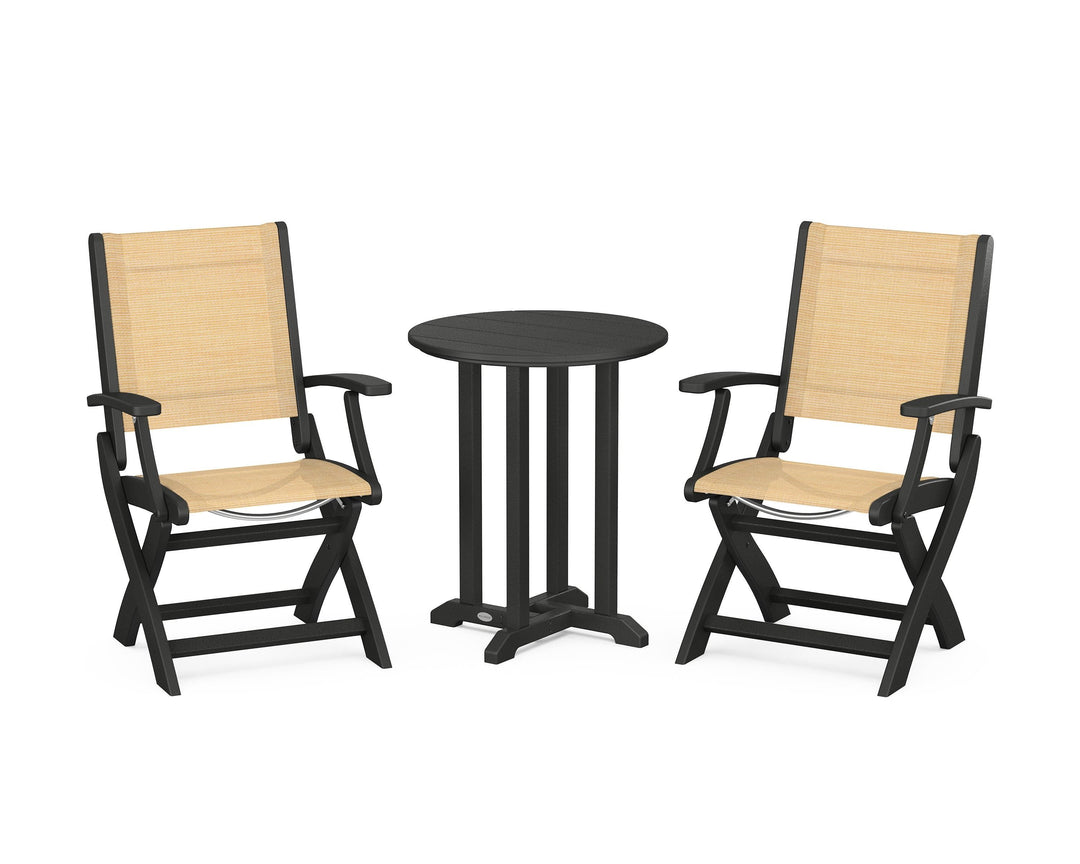 POLYWOOD® Coastal Folding 3-Piece Round Bistro Dining Set
