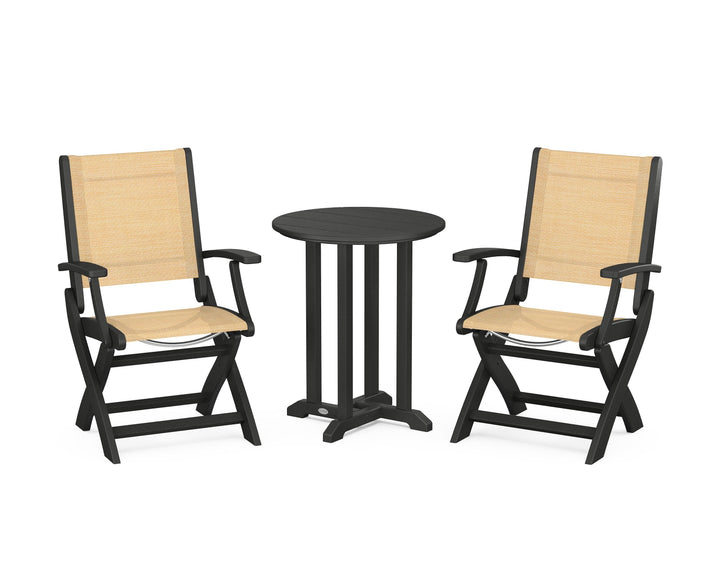 POLYWOOD® Coastal Folding 3-Piece Round Bistro Dining Set