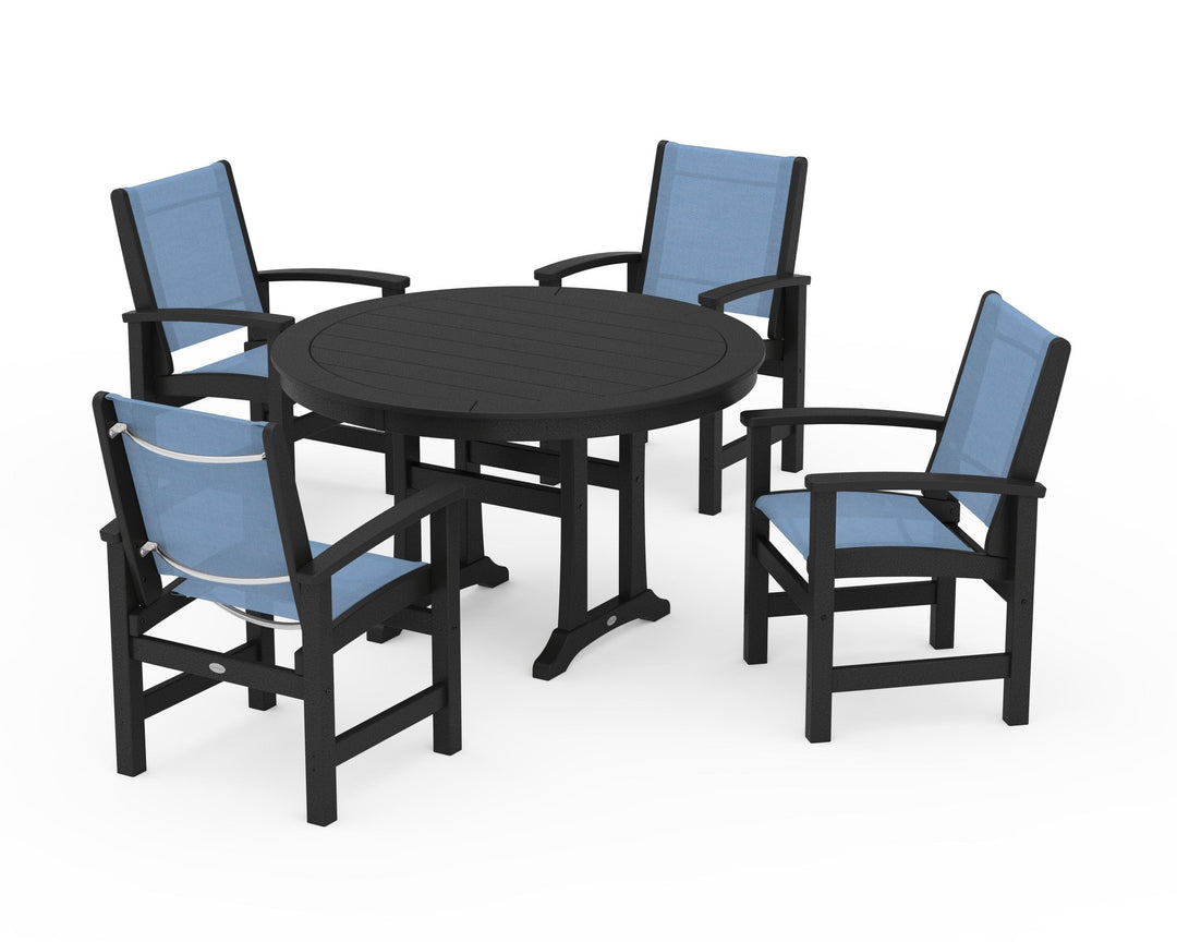POLYWOOD® Coastal 5-Piece Round Dining Set with Trestle Legs