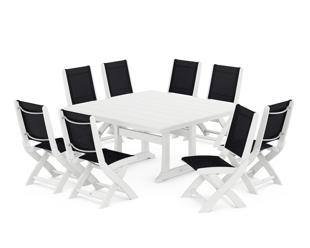 POLYWOOD® Coastal Folding Side Chair 9-Piece Farmhouse Dining Set