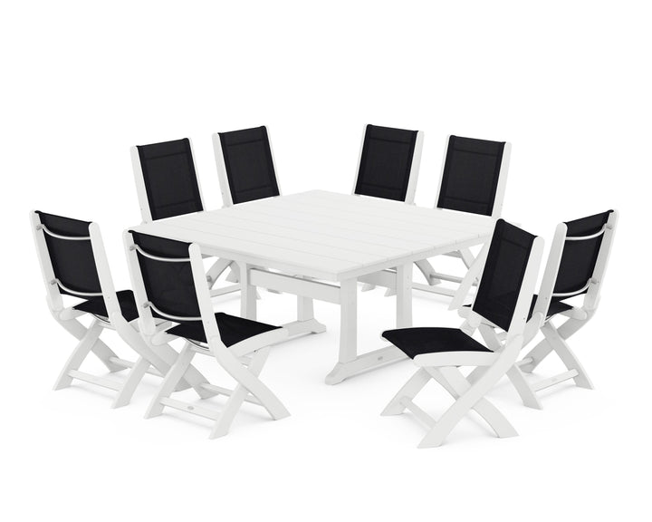 POLYWOOD® Coastal Folding Side Chair 9-Piece Farmhouse Dining Set